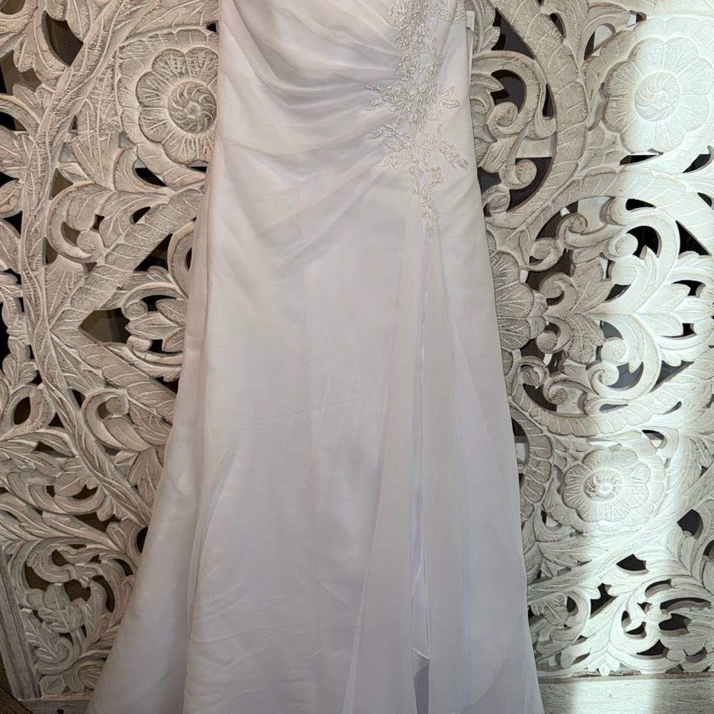 David's Bridal Strapless White Floral Dress